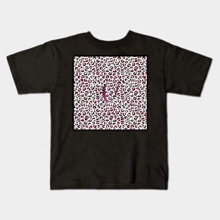 Letter V Monogram & Pink Leopard Print Kids T-Shirt